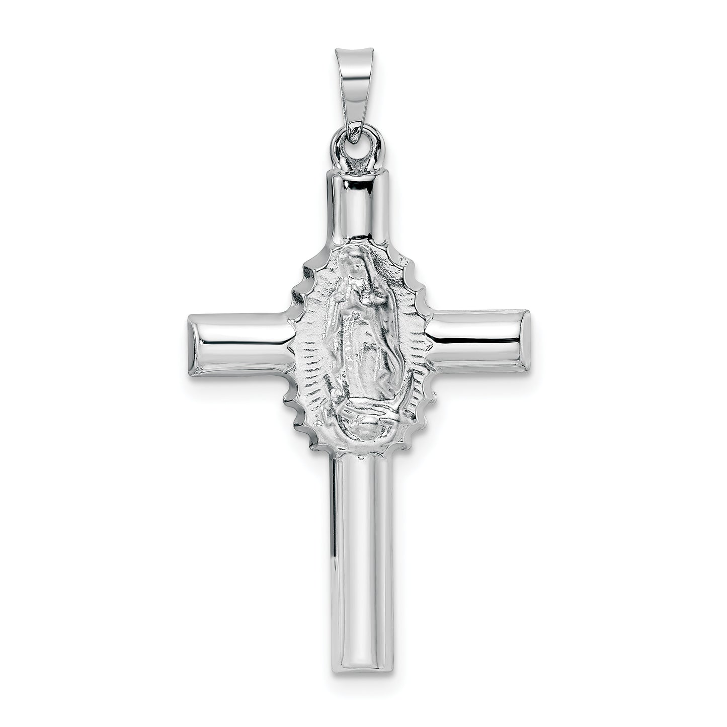 14k White Gold Polished and Satin Hollow Cross Pendant