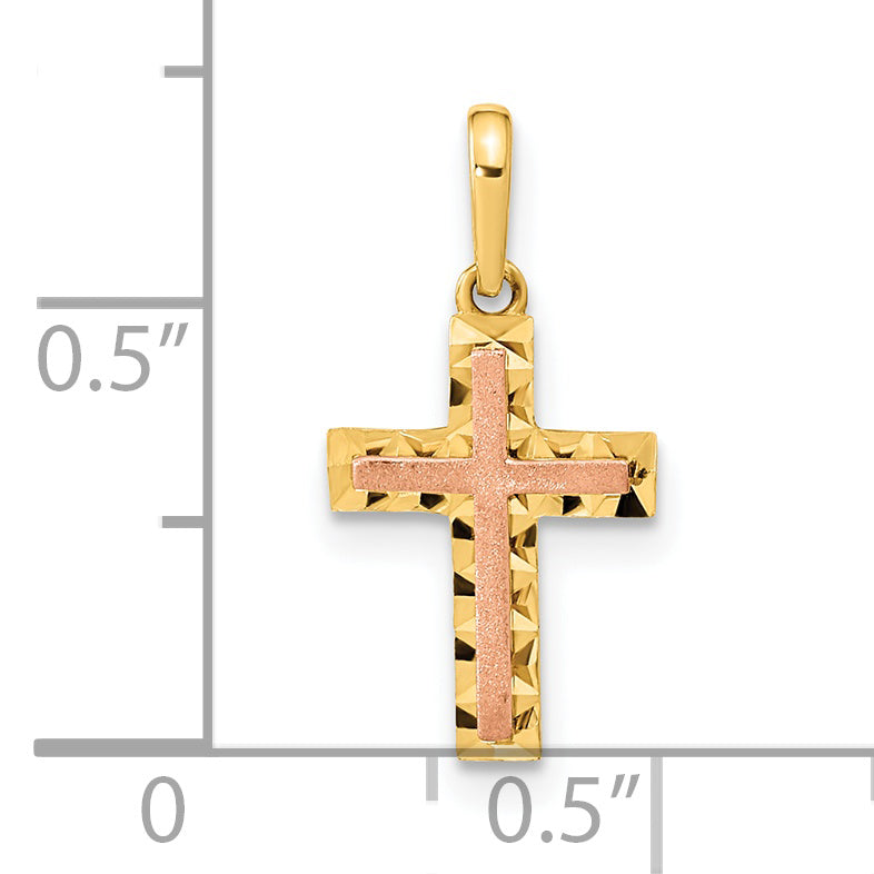 14K Two-tone Diamond Cut Cross Pendant