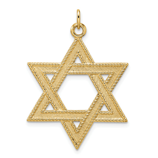 14k Polished and Textured Solid Star of David Pendant