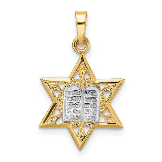 14k Two-tone Polished Solid Star and Torah Pendant