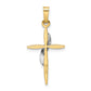 14k Two-tone Polished and Satin Solid Methodist Cross Pendant