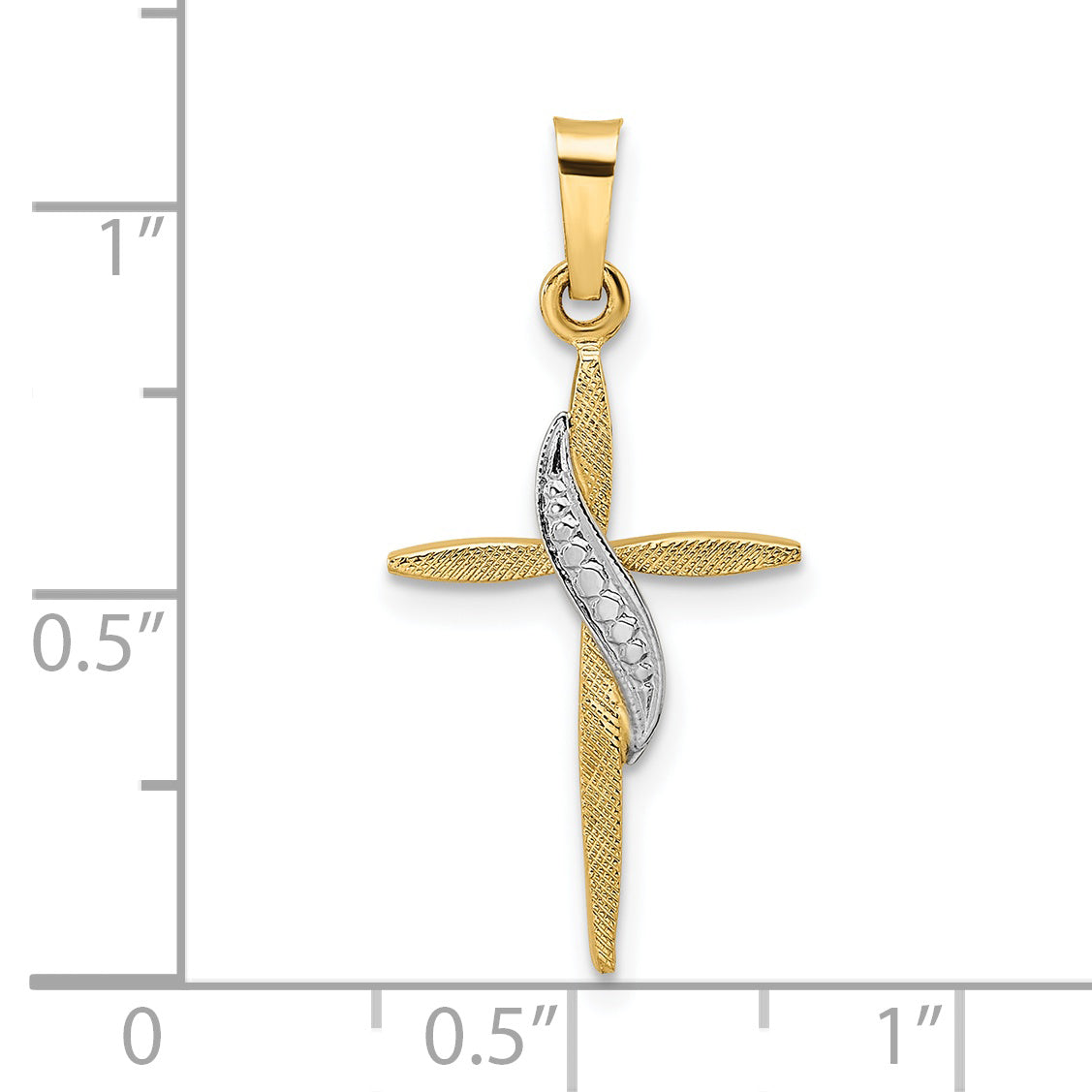 14k Two-tone Polished and Satin Solid Methodist Cross Pendant