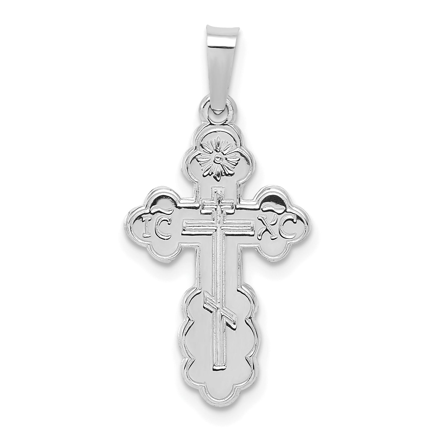 14k White Gold Polished Eastern Orthodox Solid Cross Pendant