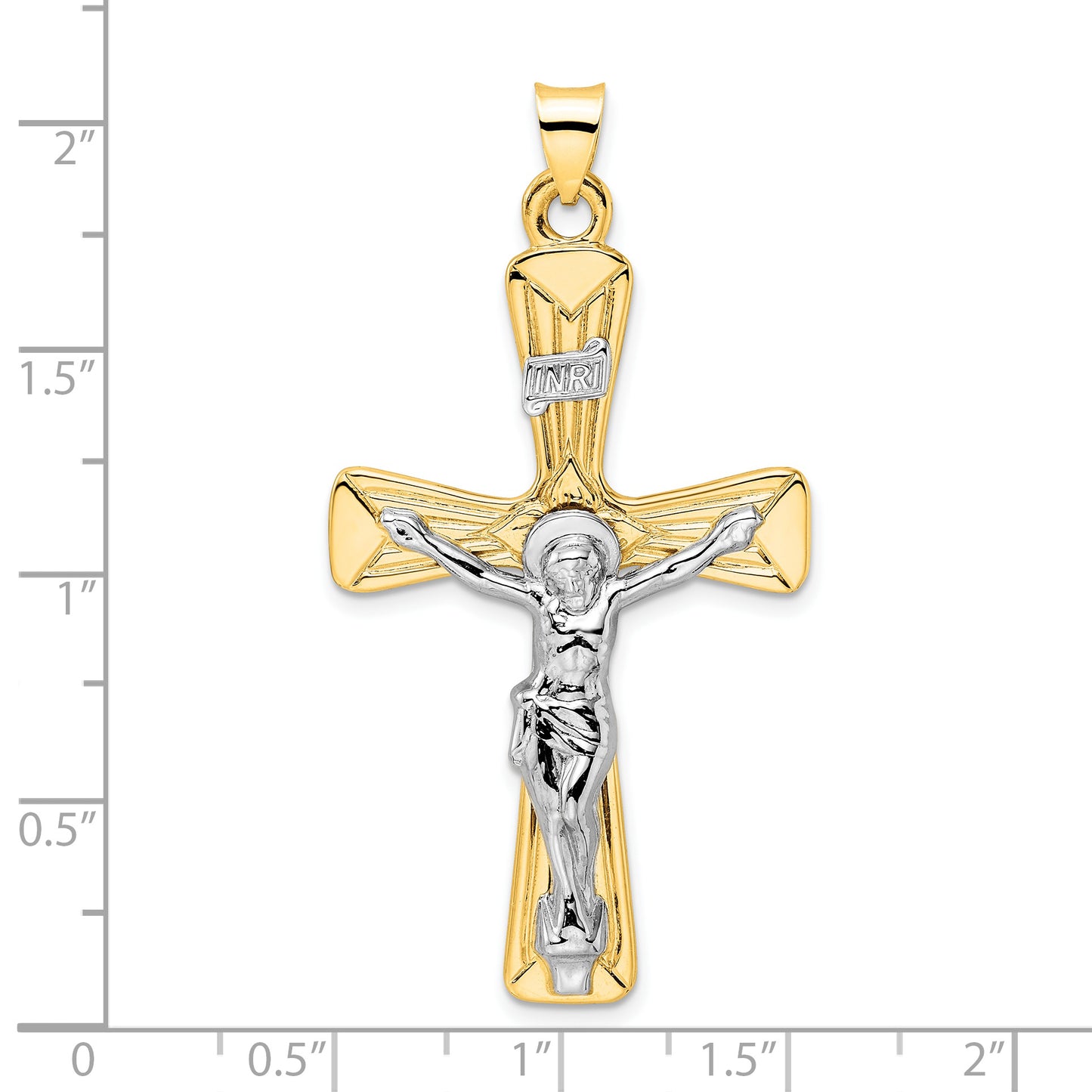 14k Two-tone Polished Solid INRI Crucifix Pendant