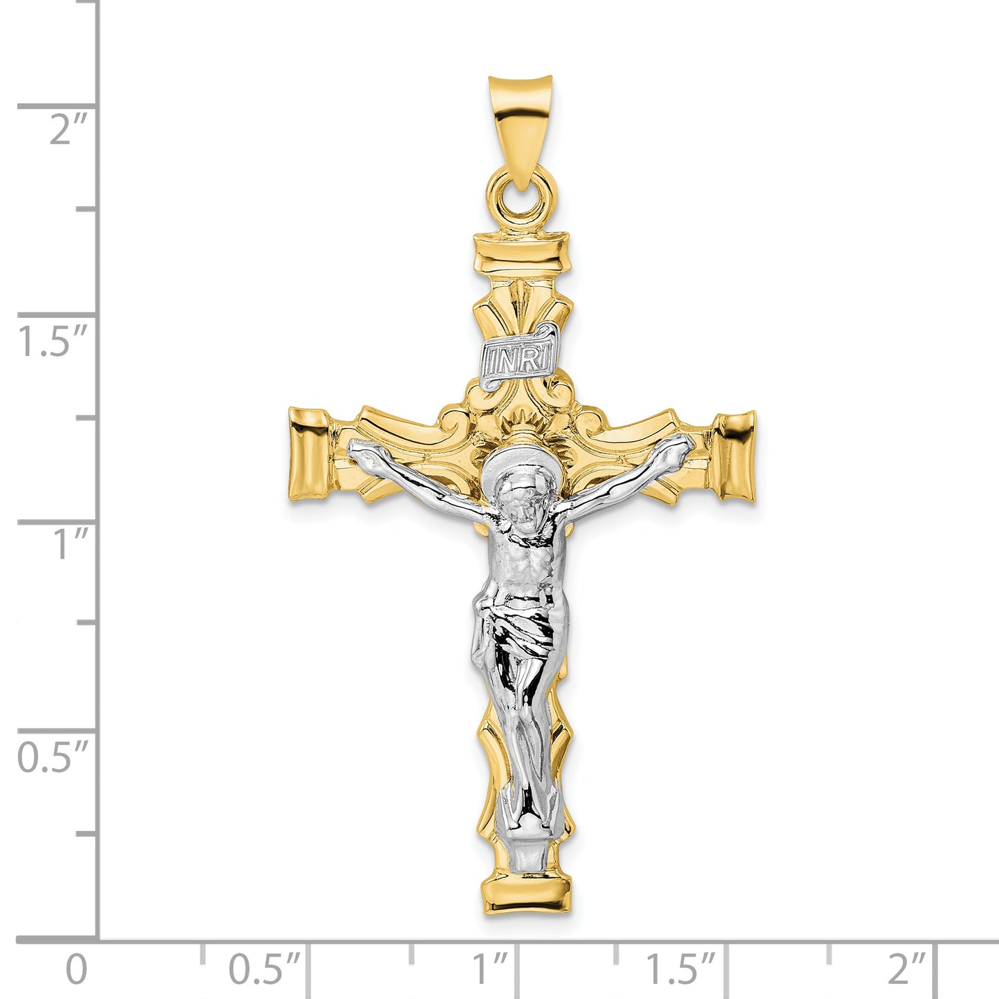 14k Two-tone Solid INRI Crucifix Pendant