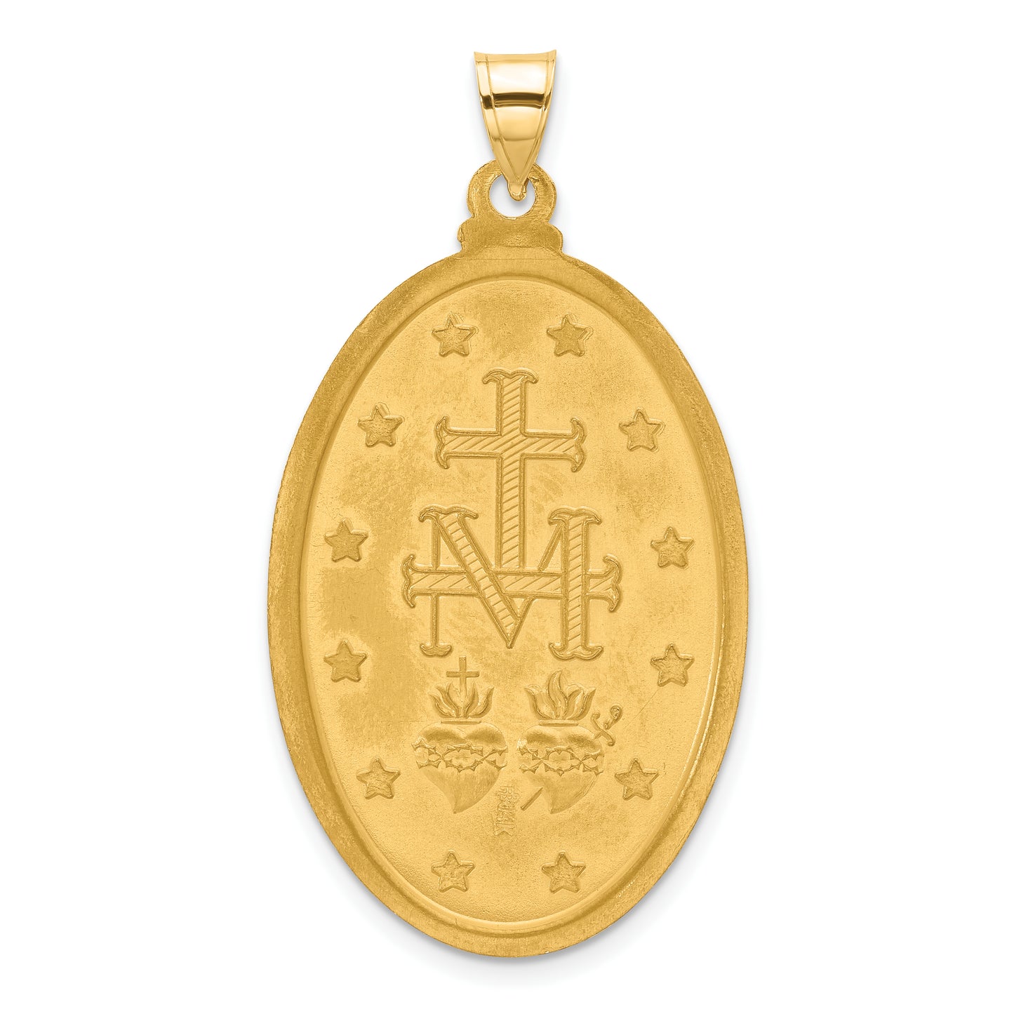 14k Satin and Polished Miraculous Medal Solid Oval Pendant