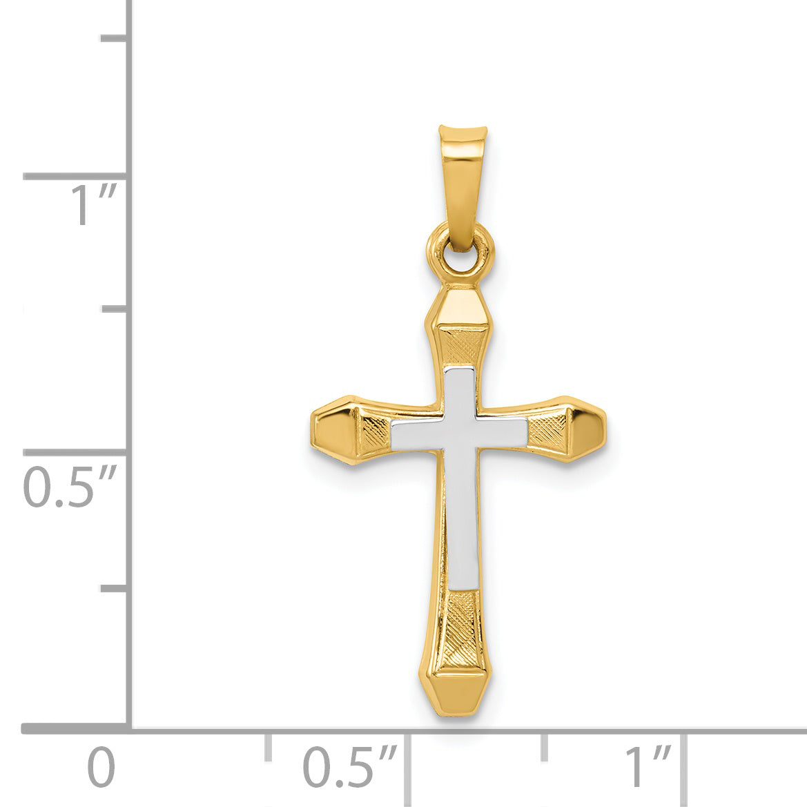 14ky with Rhodium Hollow Cross Pendant