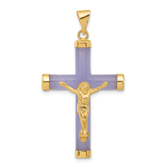14ky Lavender Jade Crucifix Pendant