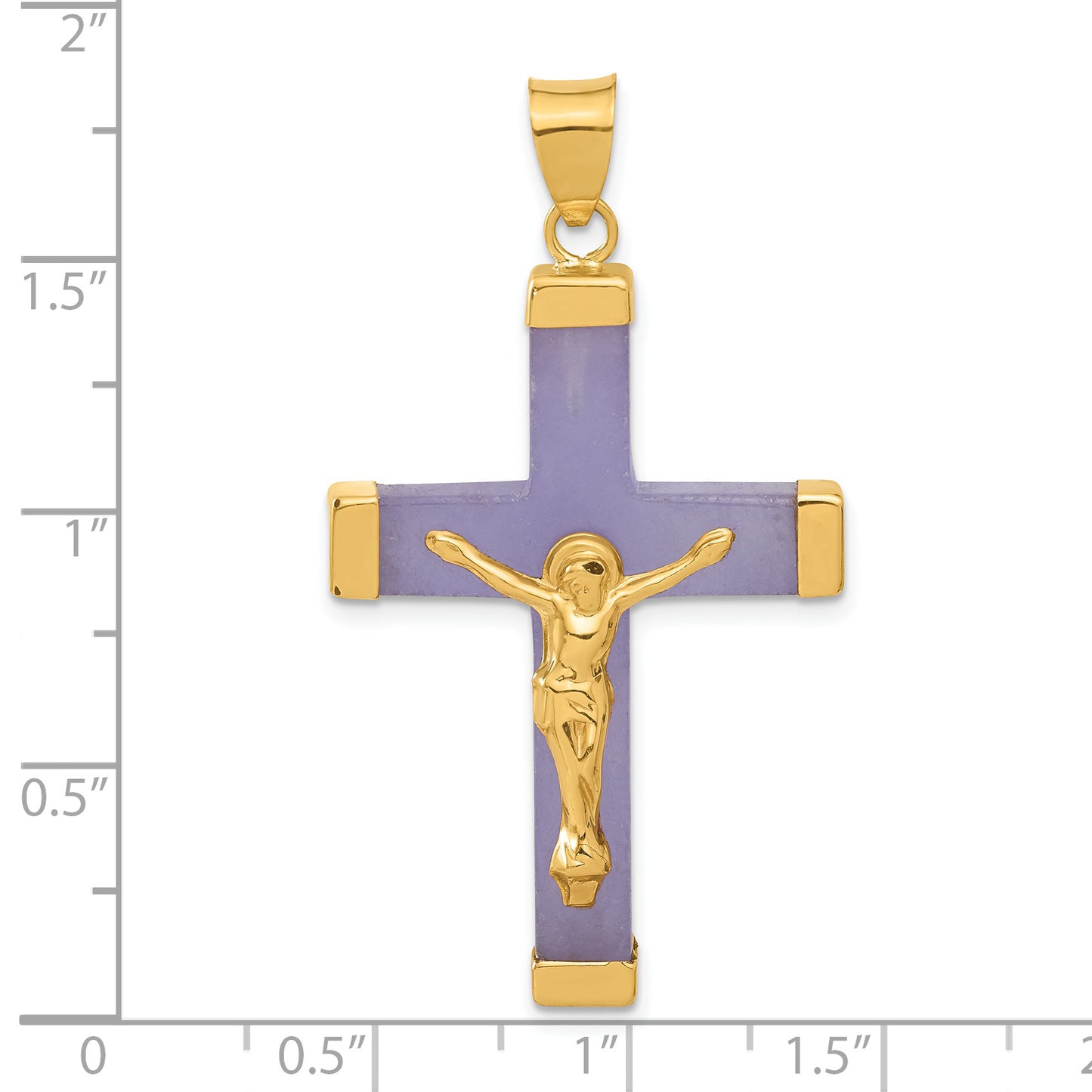 14k Yellow Gold Lavender Jade Crucifix Pendant