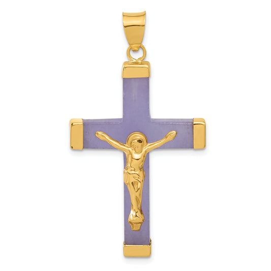 14k Yellow Gold Lavender Jade Crucifix Pendant