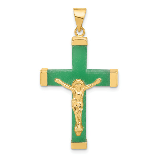 14k 3-D Green Dyed Quartz Crucifix Pendant