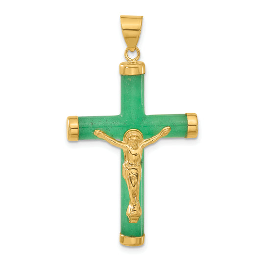 14ky Green Jade Crucifix Pendant