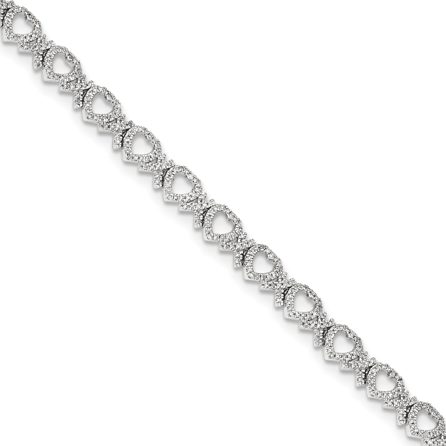 14k White Gold Diamond Hearts Bracelet
