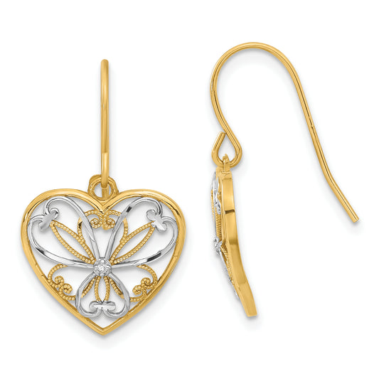 14ky and White Rhodium .01ct Diamond Heart Earrings