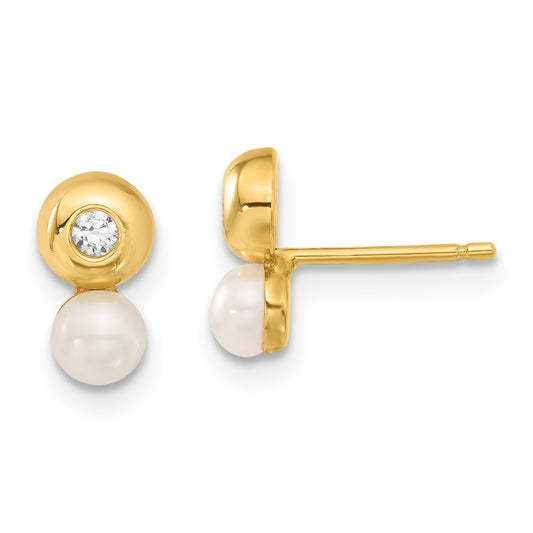 14k Yellow Gold Freshwater Cultured Pearl and CZ Earrings