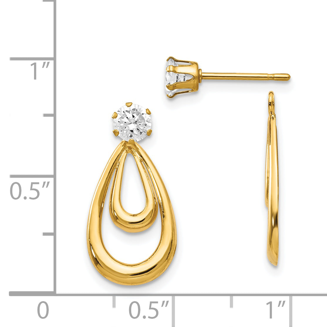 14K Yellow Gold Polished with CZ Stud Earring Jackets