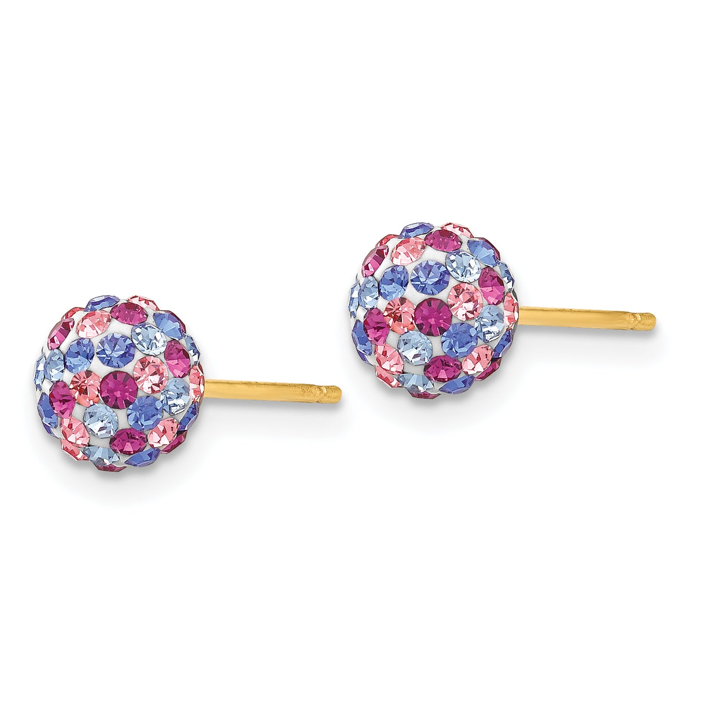 14k Post 6mm Blue Pink Multi Crystal Ball Earrings