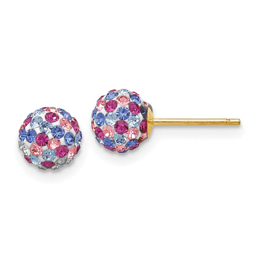 14k Post 6mm Blue Pink Multi Crystal Ball Earrings