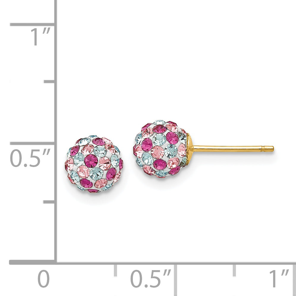 14k Post Multi-colored Crystals 6mm Ball Earrings