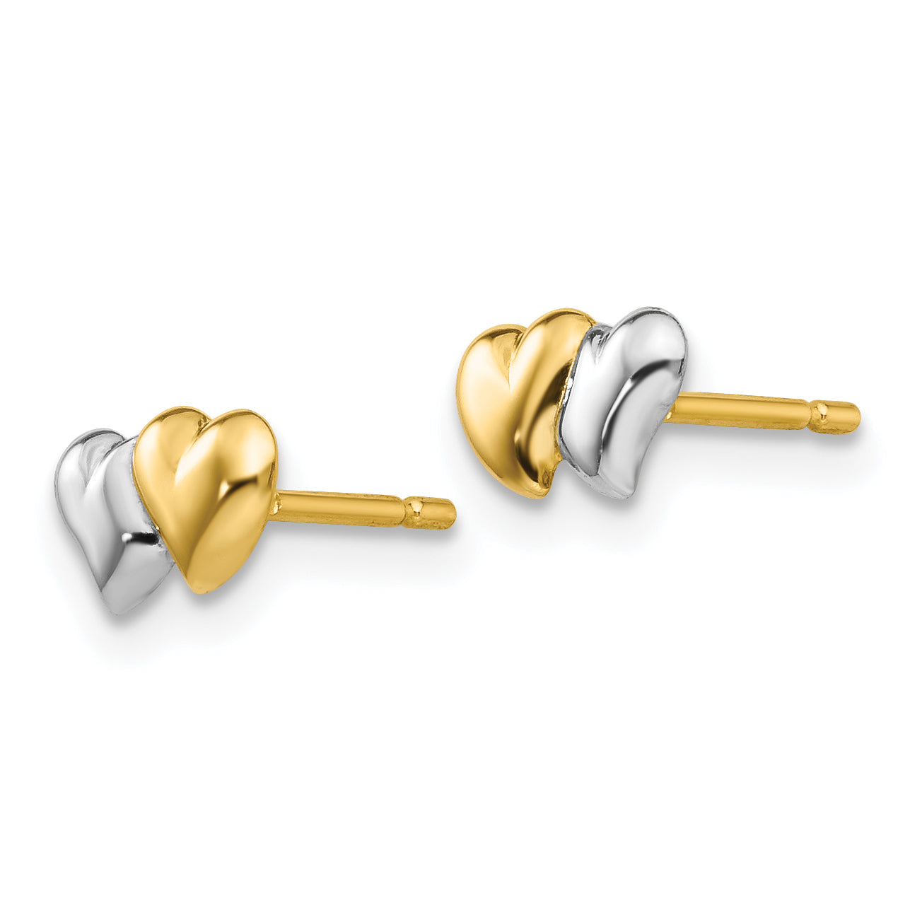 14k with Rhodium Polished Heart Post Earrings