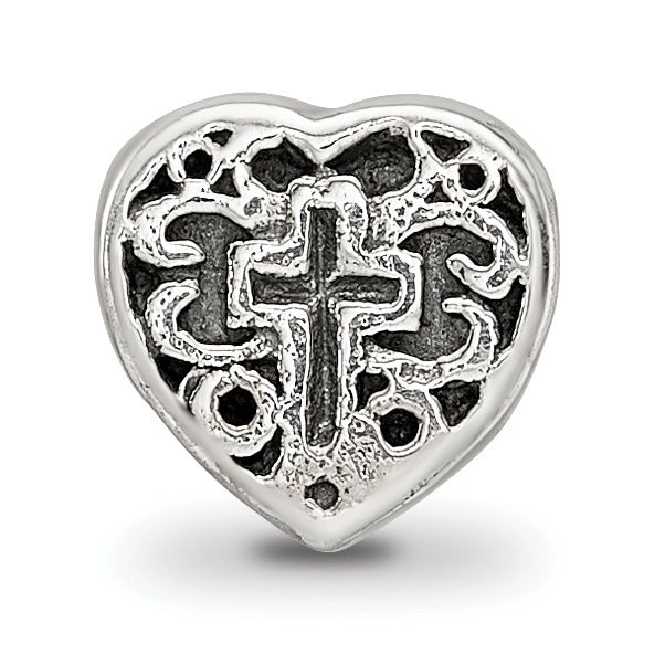 Sterling Silver Reflections Kids Heart with Cross and Scroll Bead